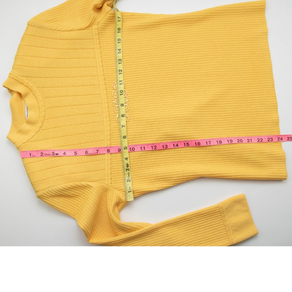 Vintage St. John Marie Gray Sweater Santana Knit Mock Neck Yellow Size Small - Picture 7 of 7